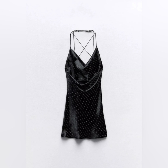 Zara Mini Waterfall Open Back Cocktail Party Dress Black Crystal size M - Picture 15 of 16